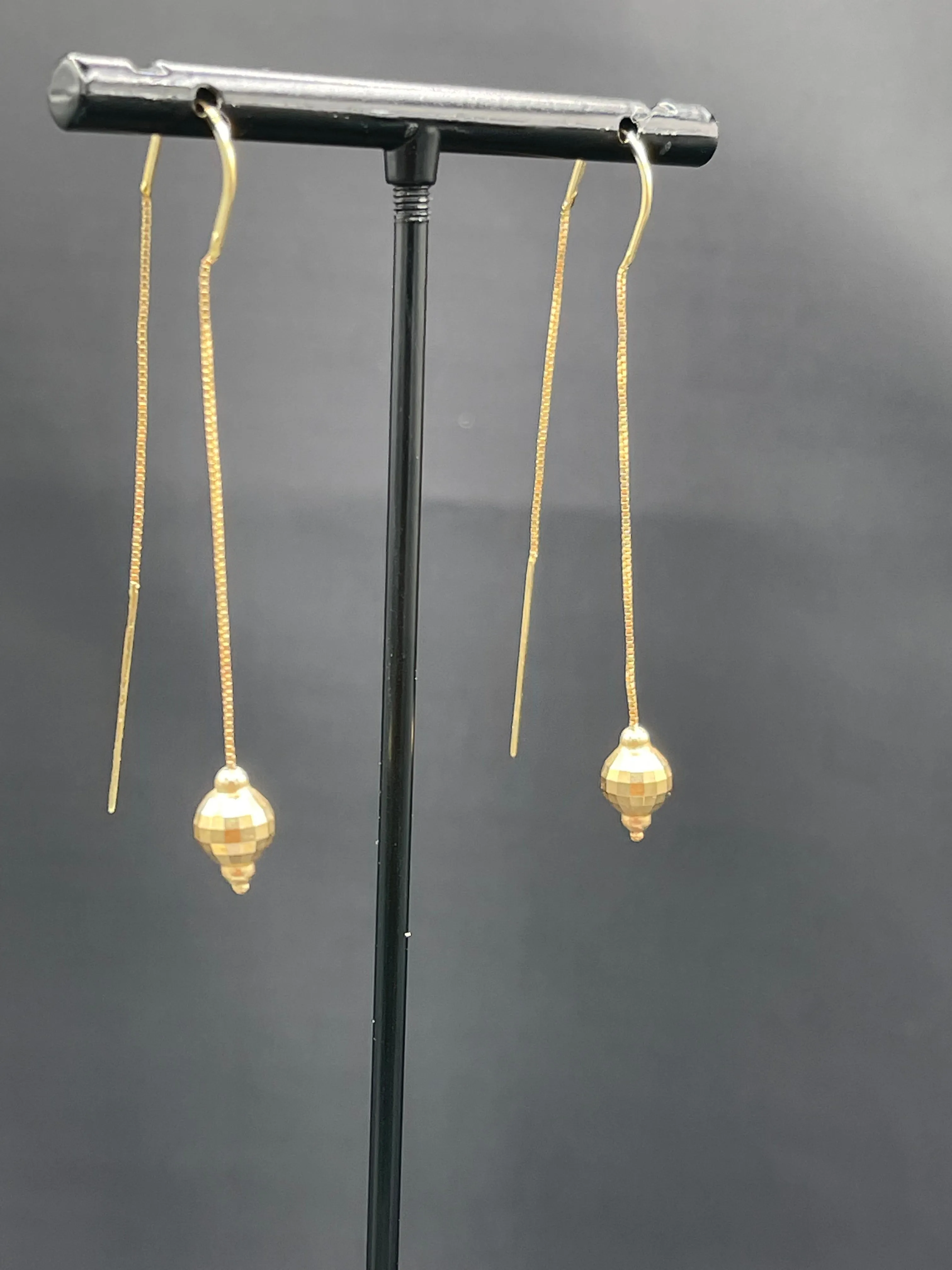 Unique Solid 14k Yellow Gold Ball Dangle Earrings
