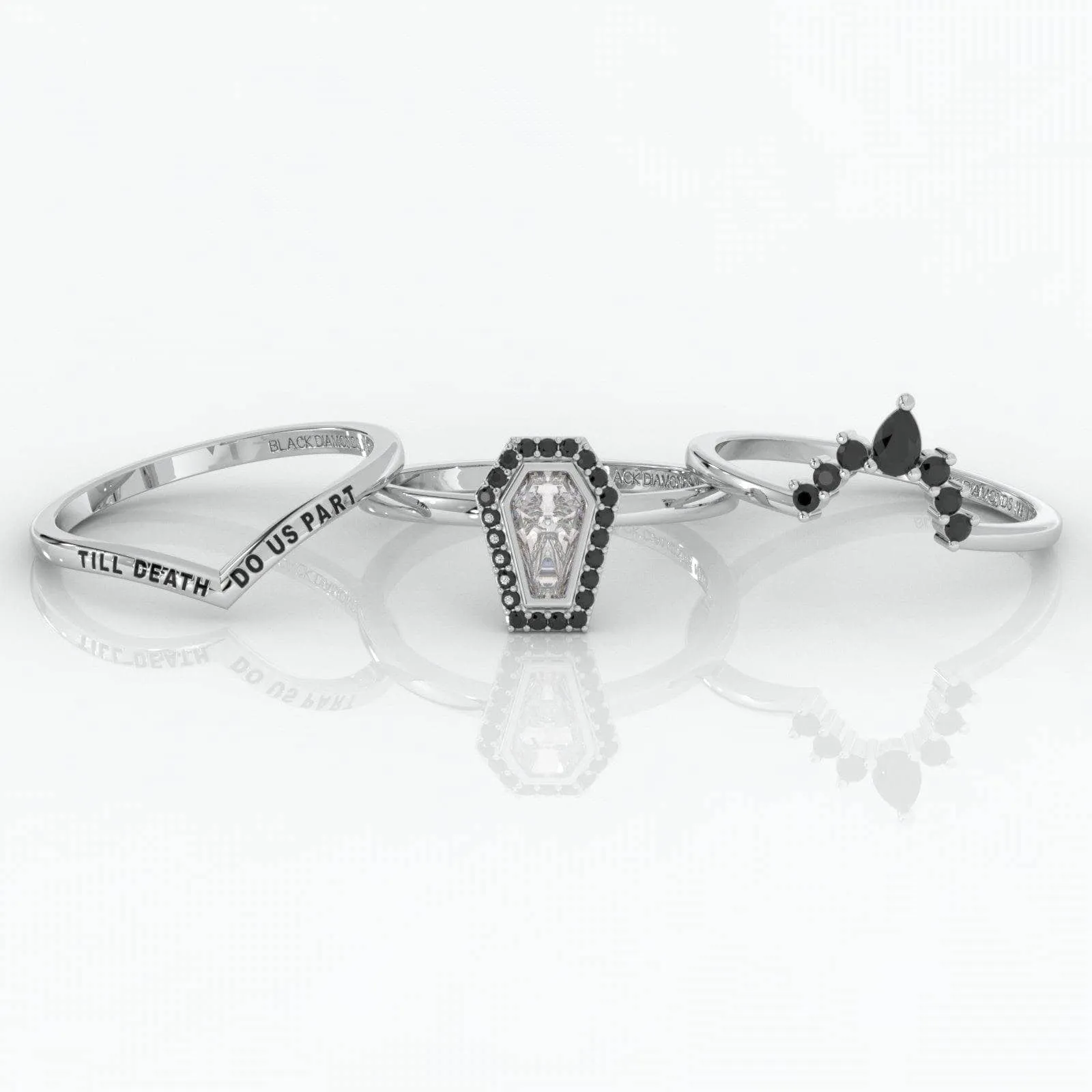 Until Death Rings- Limited Coffin Shape Diamond Wedding Rings