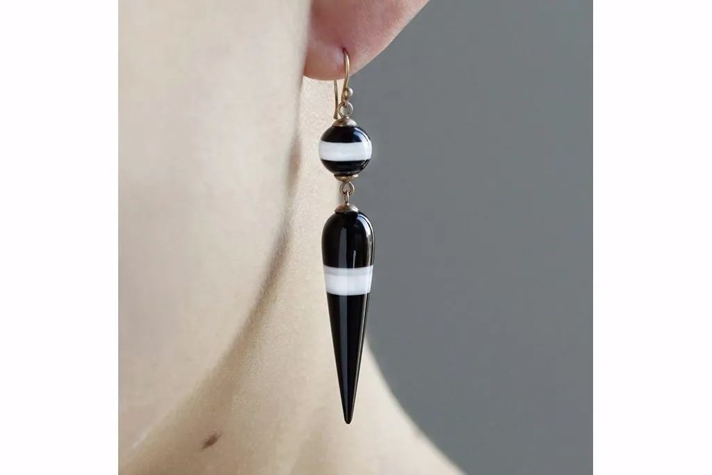 Victorian Banded Agate Drop Earrings
