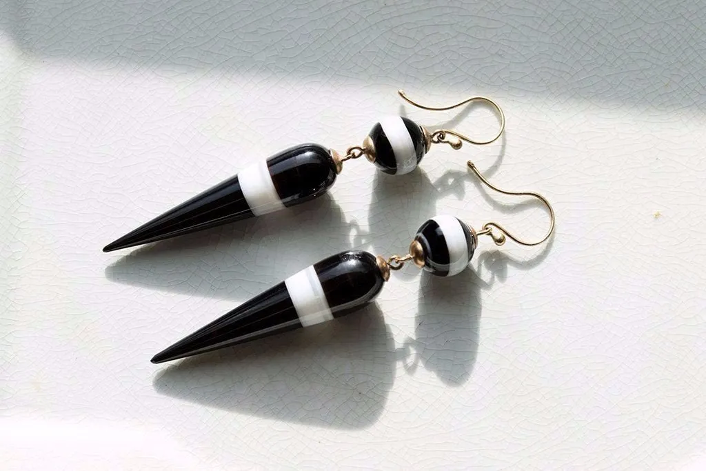 Victorian Banded Agate Drop Earrings