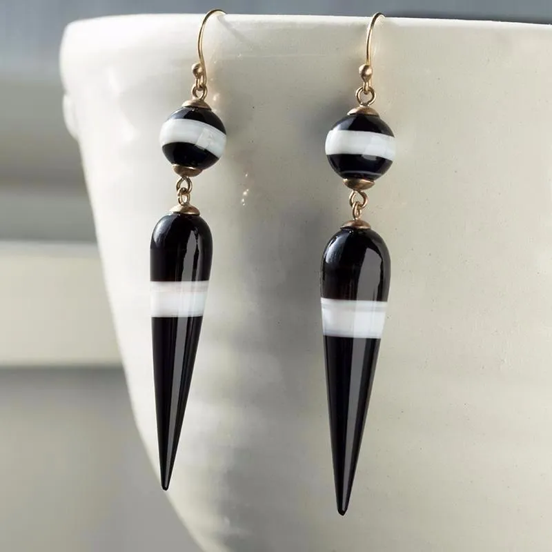Victorian Banded Agate Drop Earrings