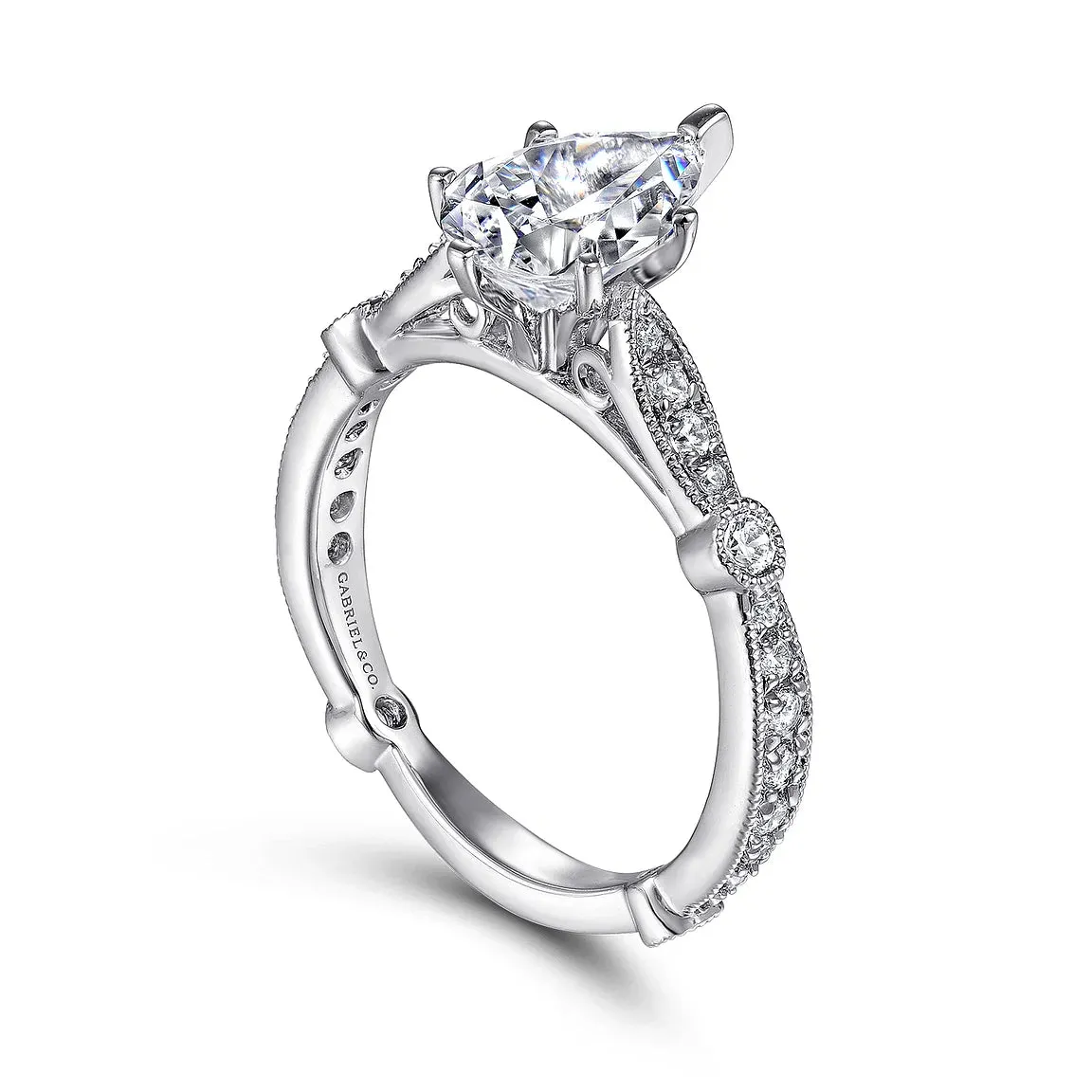 Victorian Inspired Pear Shape Diamond Engagement Ring Mounting