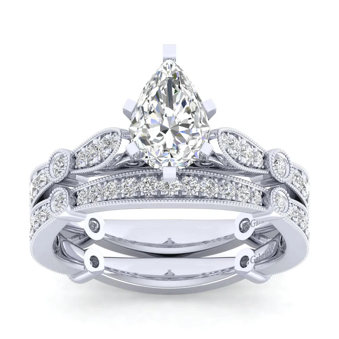 Victorian Inspired Pear Shape Diamond Engagement Ring Mounting