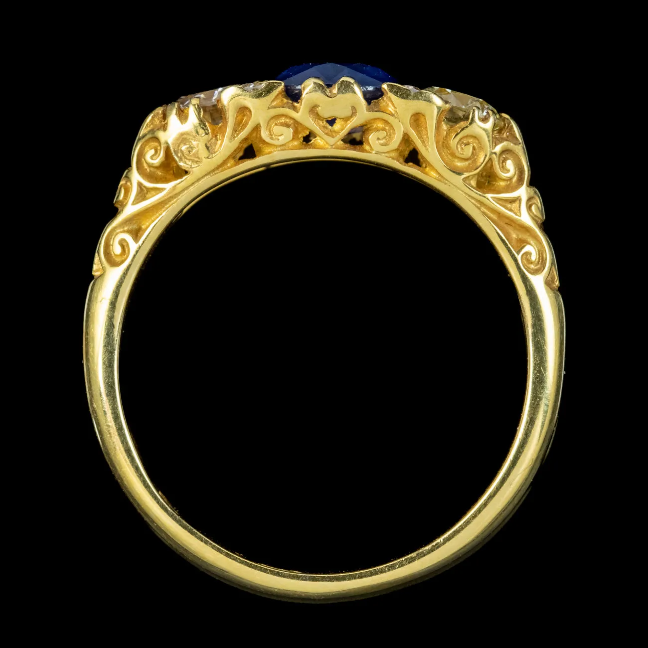 Victorian Style Sapphire Diamond Trilogy Ring 0.80ct Blue Sapphire