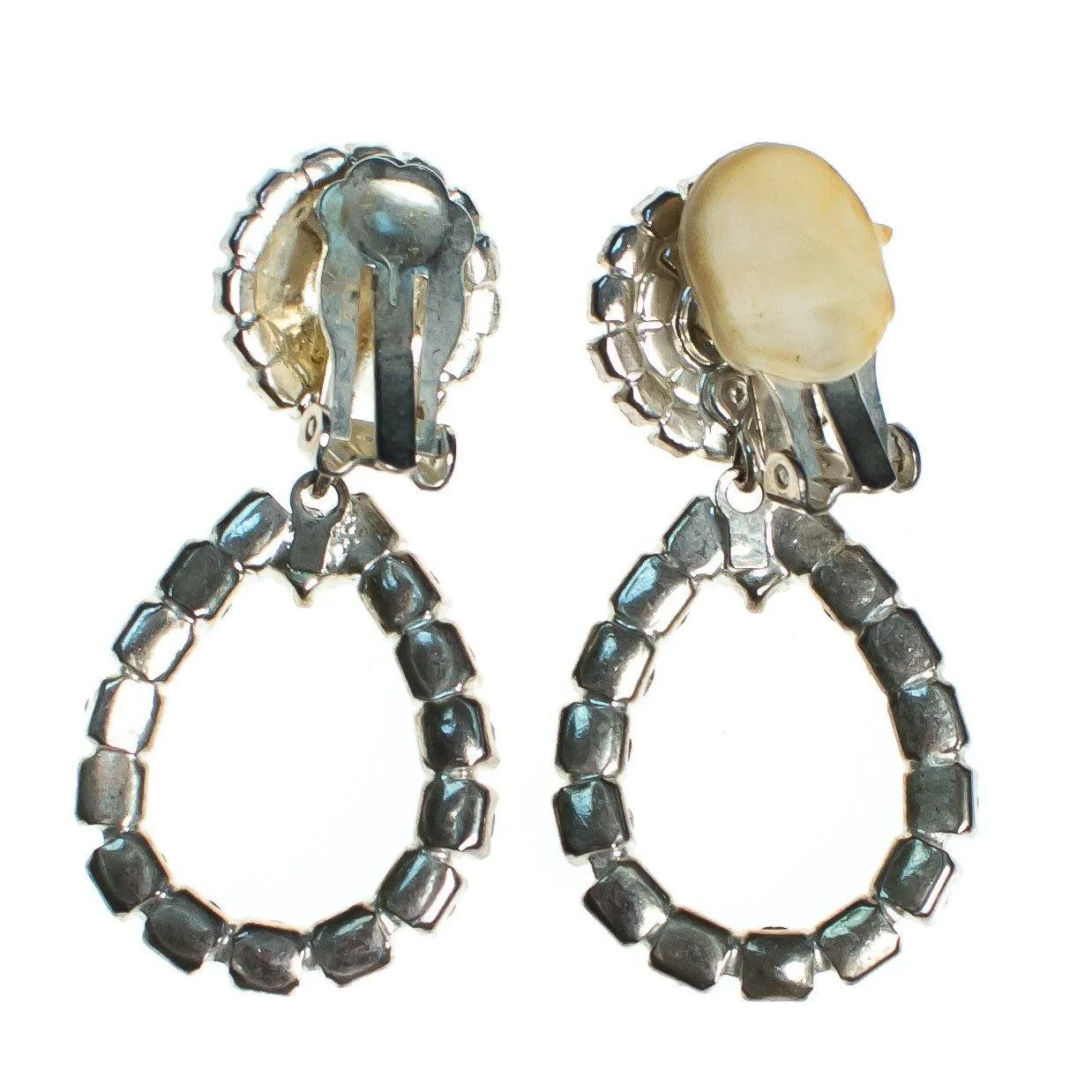 Vintage 1960s Diamante and Emerald Crystal Drop Statement Earrings, Diamante Crystals, Green Rhinestone, Clip-on