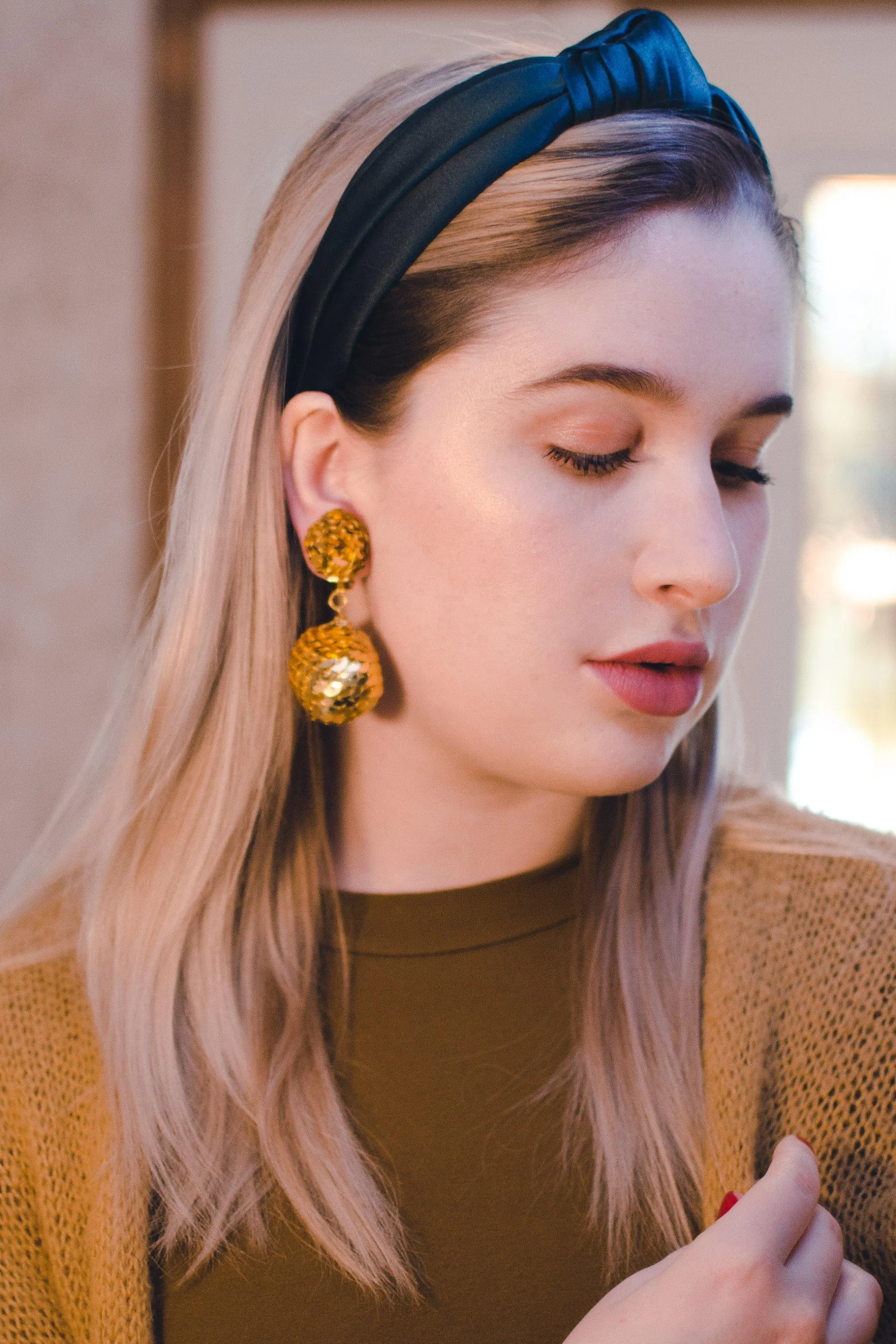 Vintage 1960s Gold Sequin Bon Bon Statement Earrings, Dangle Earrings, Gold Tone Sequins, Clip-on