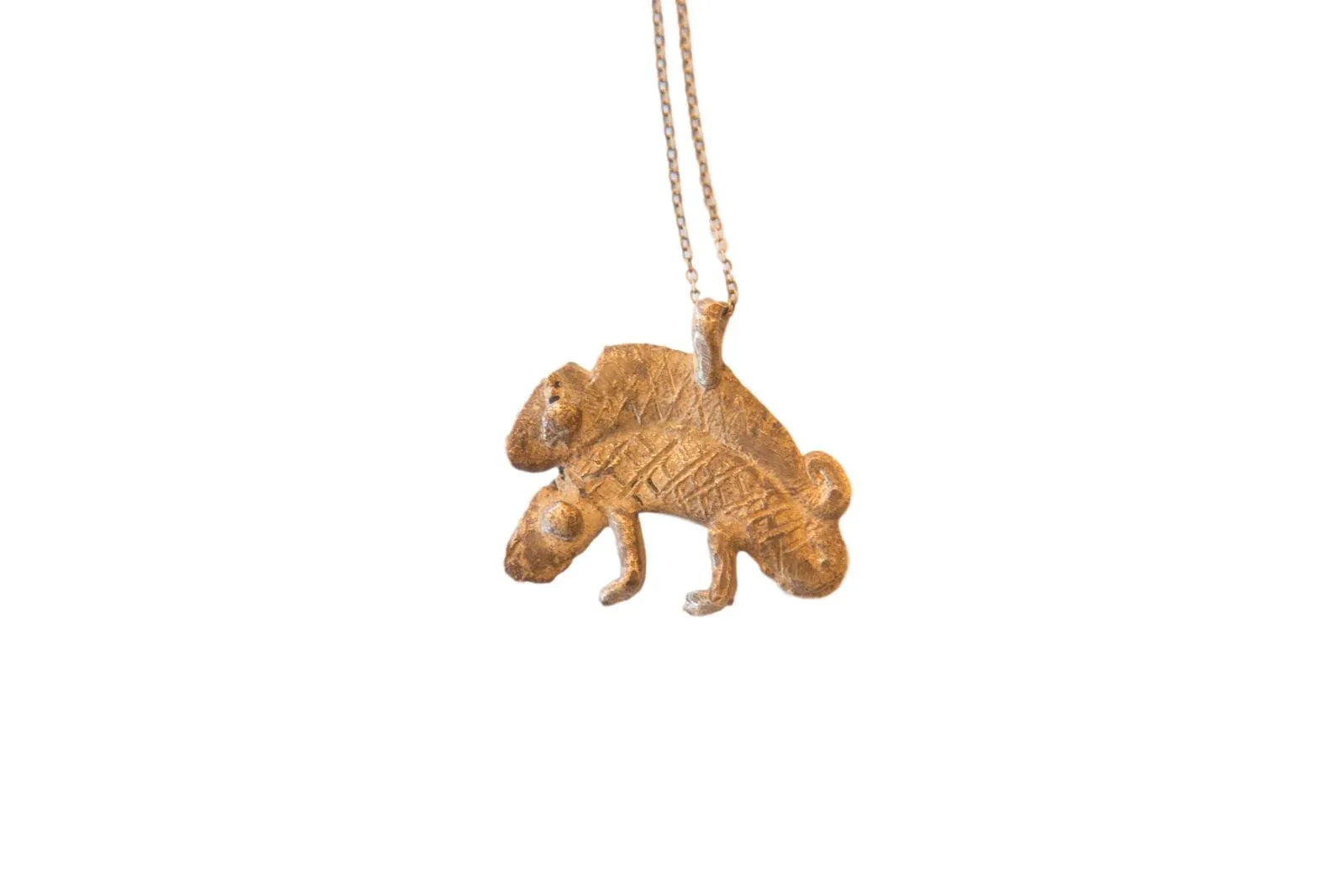 Vintage African Double Chameleon Pendant Necklace