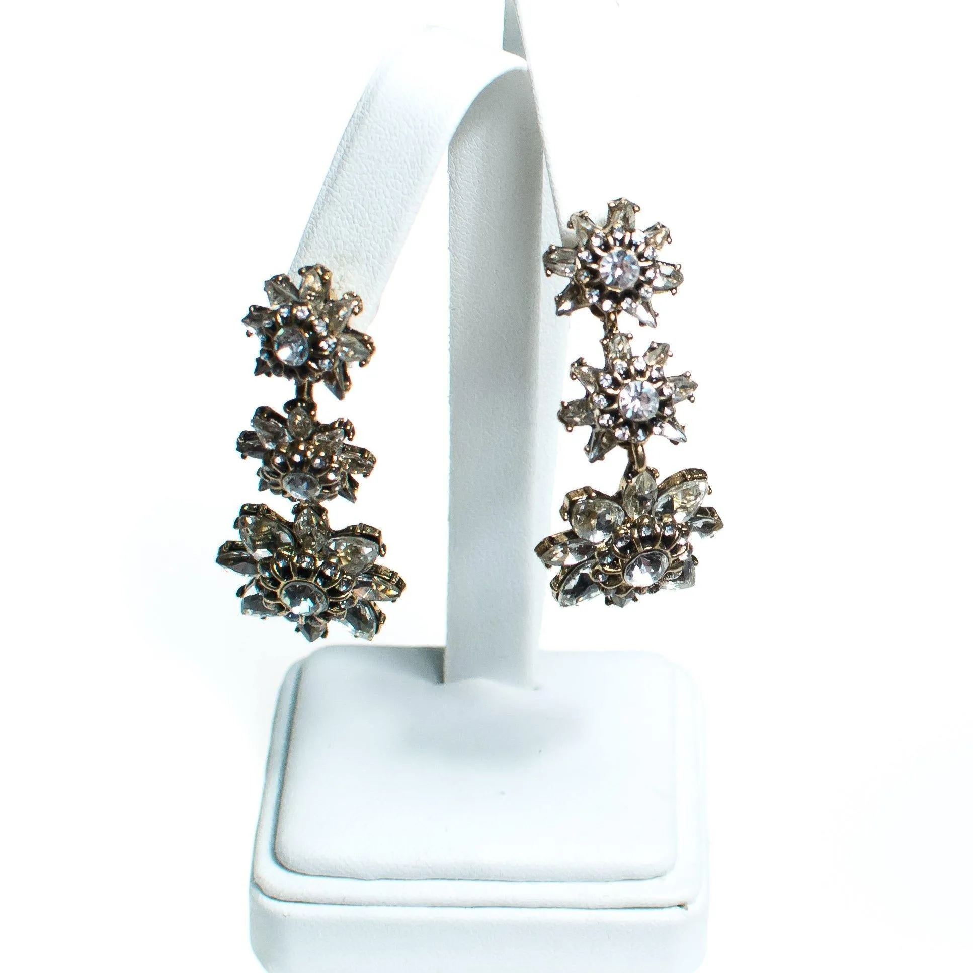 Vintage Crystal Flower Dangle Earrings, Diamante Crystals, Posts