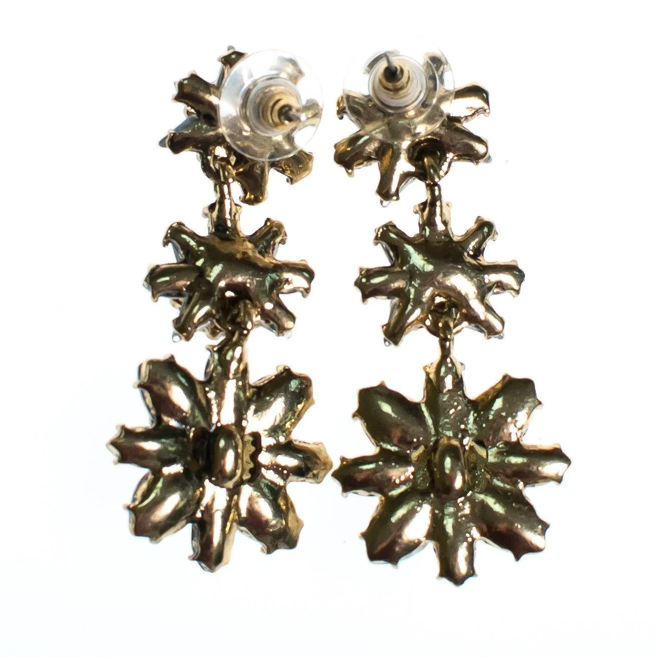 Vintage Crystal Flower Dangle Earrings, Diamante Crystals, Posts