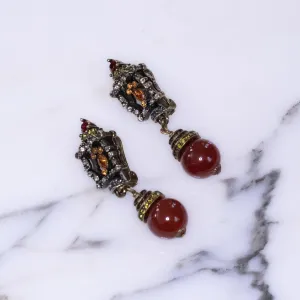 Vintage Heidi Daus Colorful Rhinestone Lantern Drop Dangling Earrings, Clip On