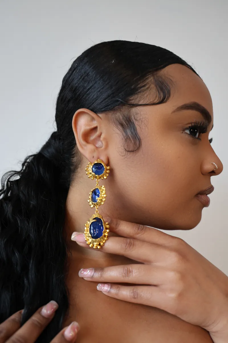 Vintage Long Dangle Blue Statement Earrings