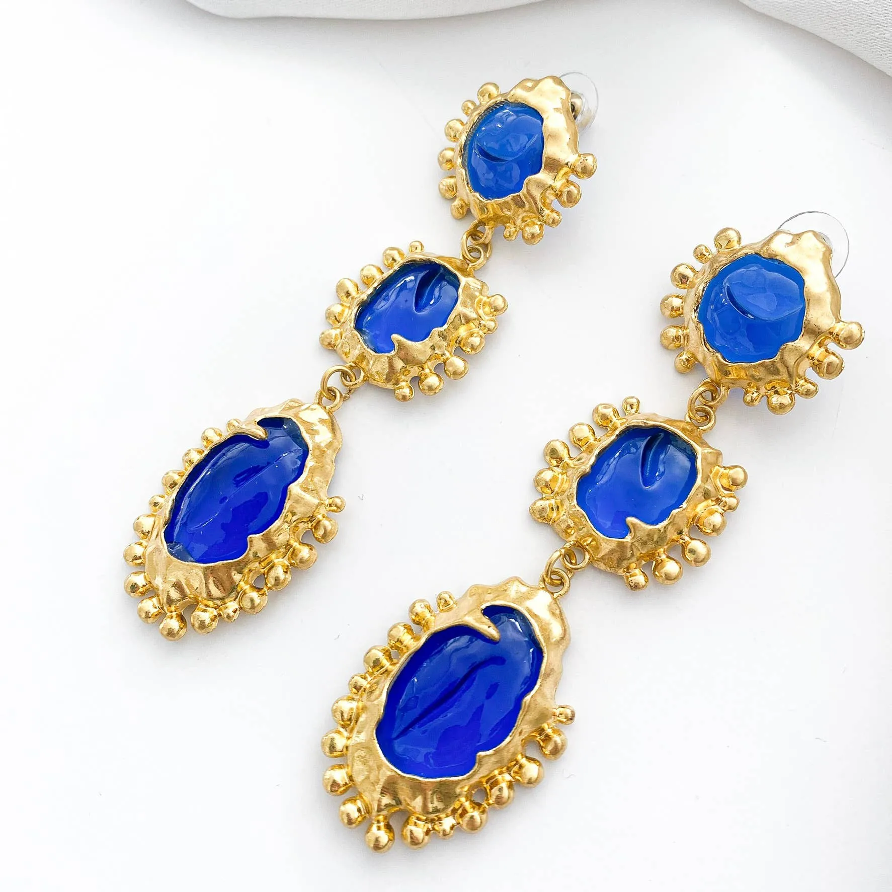 Vintage Long Dangle Blue Statement Earrings