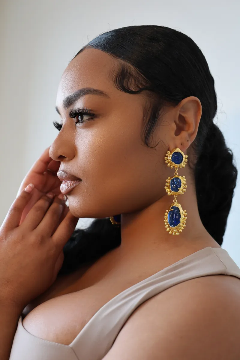 Vintage Long Dangle Blue Statement Earrings
