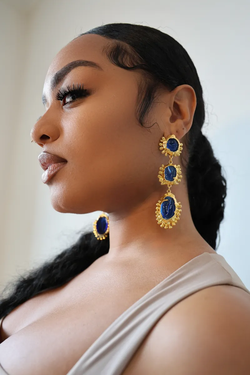 Vintage Long Dangle Blue Statement Earrings