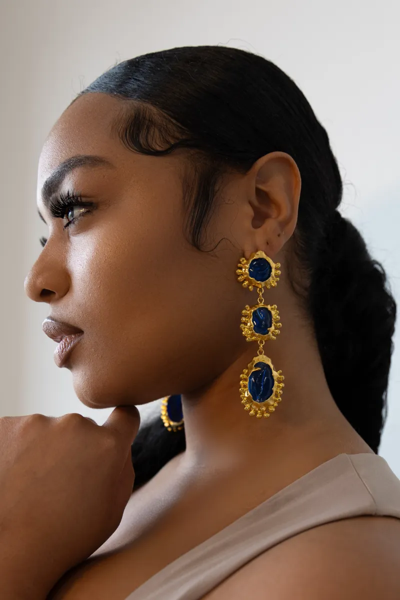 Vintage Long Dangle Blue Statement Earrings