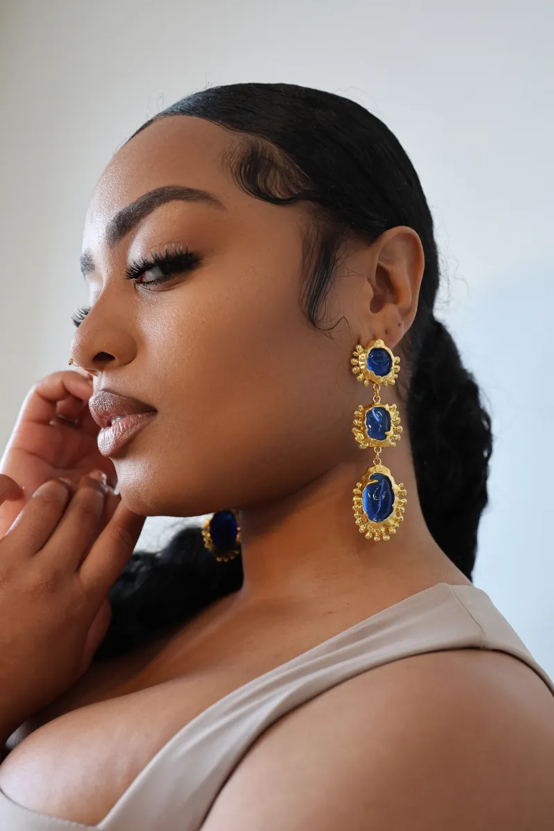 Vintage Long Dangle Blue Statement Earrings