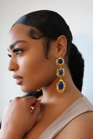 Vintage Long Dangle Blue Statement Earrings