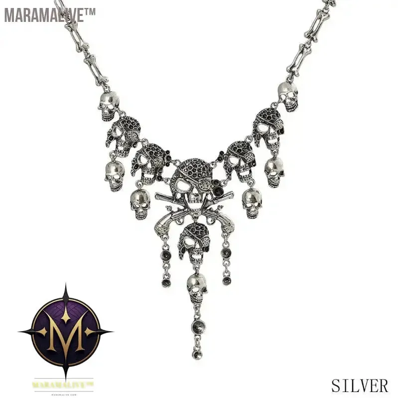 Vintage Pirate Skull Statement Necklace For Women 2023 Gothic Punk Skeleton Choker Necklace Collier Femme Bijoux