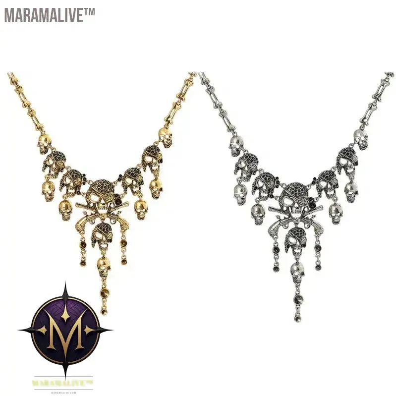 Vintage Pirate Skull Statement Necklace For Women 2023 Gothic Punk Skeleton Choker Necklace Collier Femme Bijoux