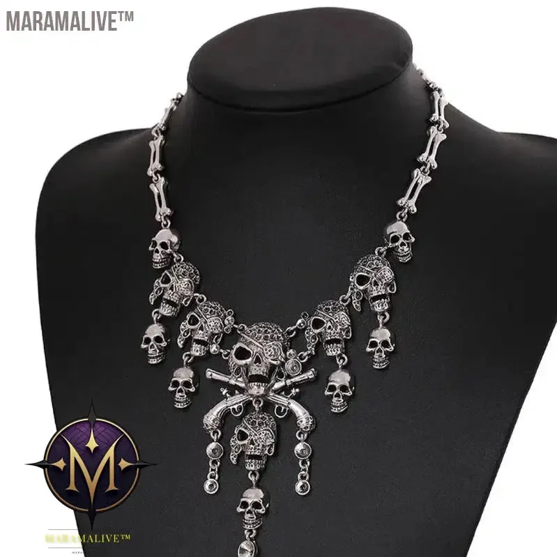 Vintage Pirate Skull Statement Necklace For Women 2023 Gothic Punk Skeleton Choker Necklace Collier Femme Bijoux