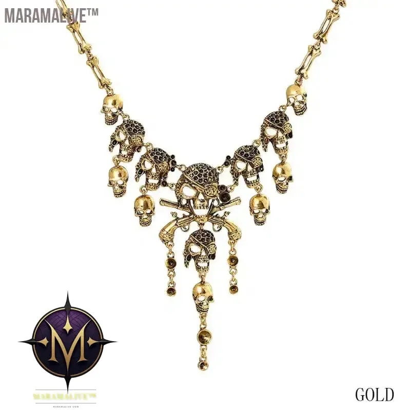 Vintage Pirate Skull Statement Necklace For Women 2023 Gothic Punk Skeleton Choker Necklace Collier Femme Bijoux