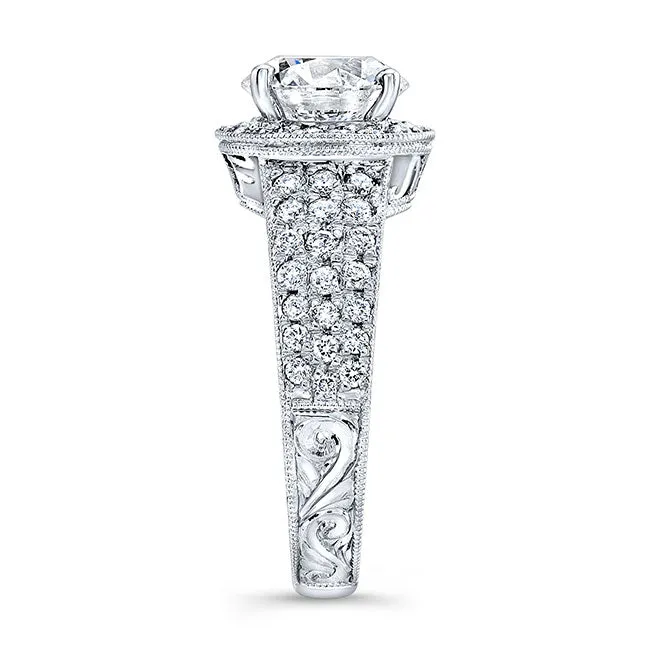 Vintage Style Engraved Halo Diamond Engagement Ring