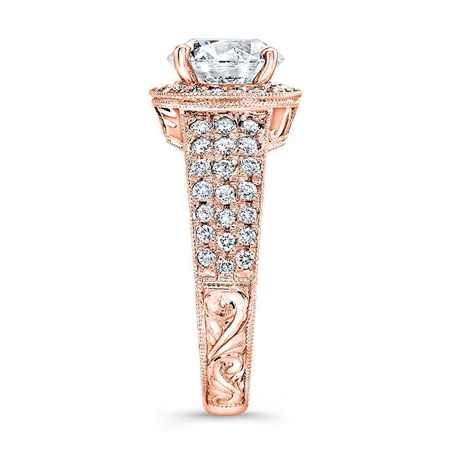Vintage Style Engraved Halo Diamond Engagement Ring