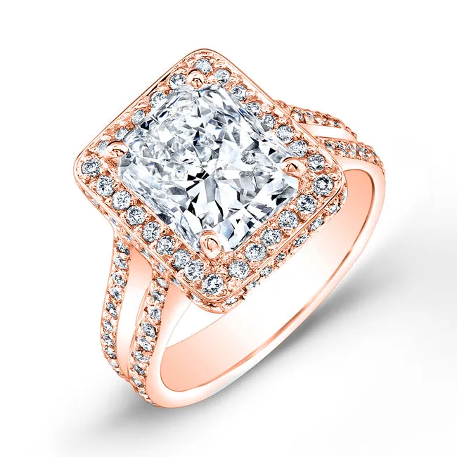 Vintage Style Split Shank Halo Diamond Engagement Ring