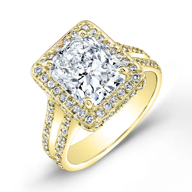 Vintage Style Split Shank Halo Diamond Engagement Ring