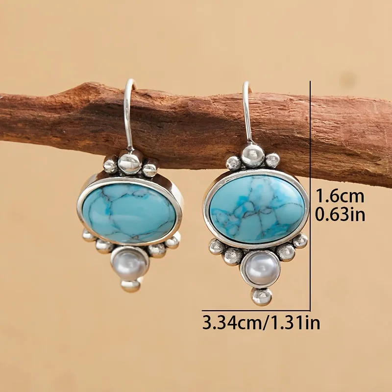 Vintage Turquoise Women's Drop Earrings, Elegant Faux Turquoise Dangle Earrings