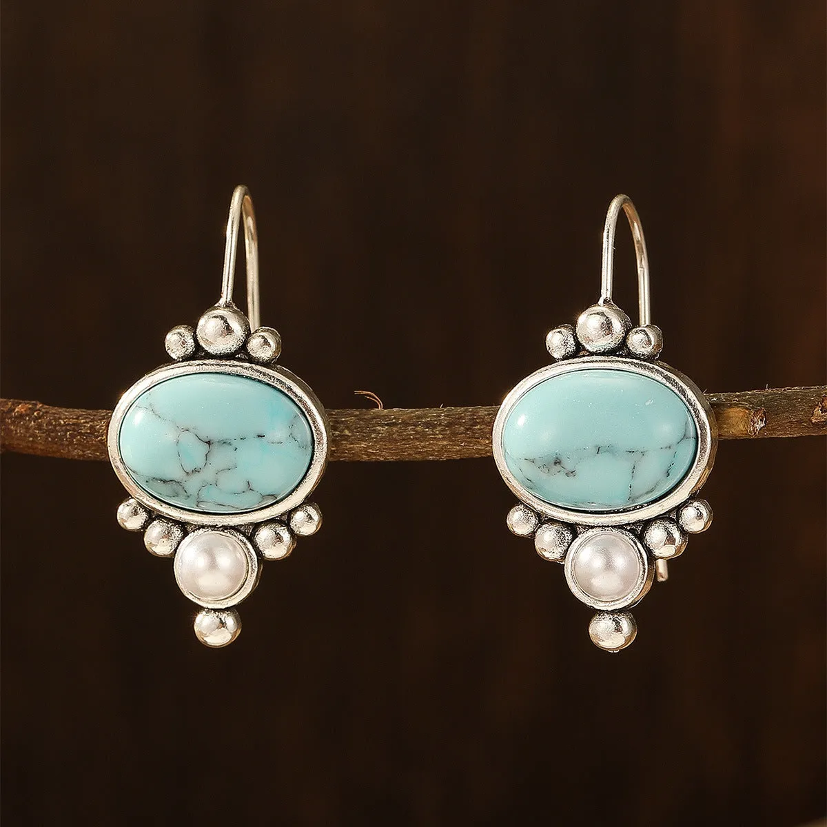 Vintage Turquoise Women's Drop Earrings, Elegant Faux Turquoise Dangle Earrings
