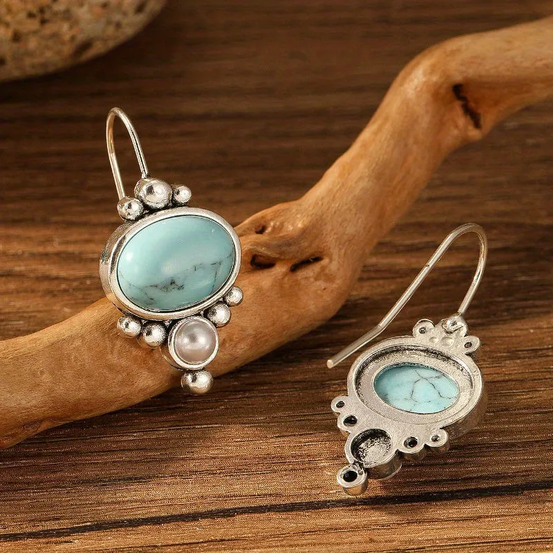 Vintage Turquoise Women's Drop Earrings, Elegant Faux Turquoise Dangle Earrings