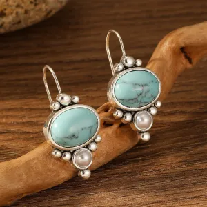 Vintage Turquoise Women's Drop Earrings, Elegant Faux Turquoise Dangle Earrings