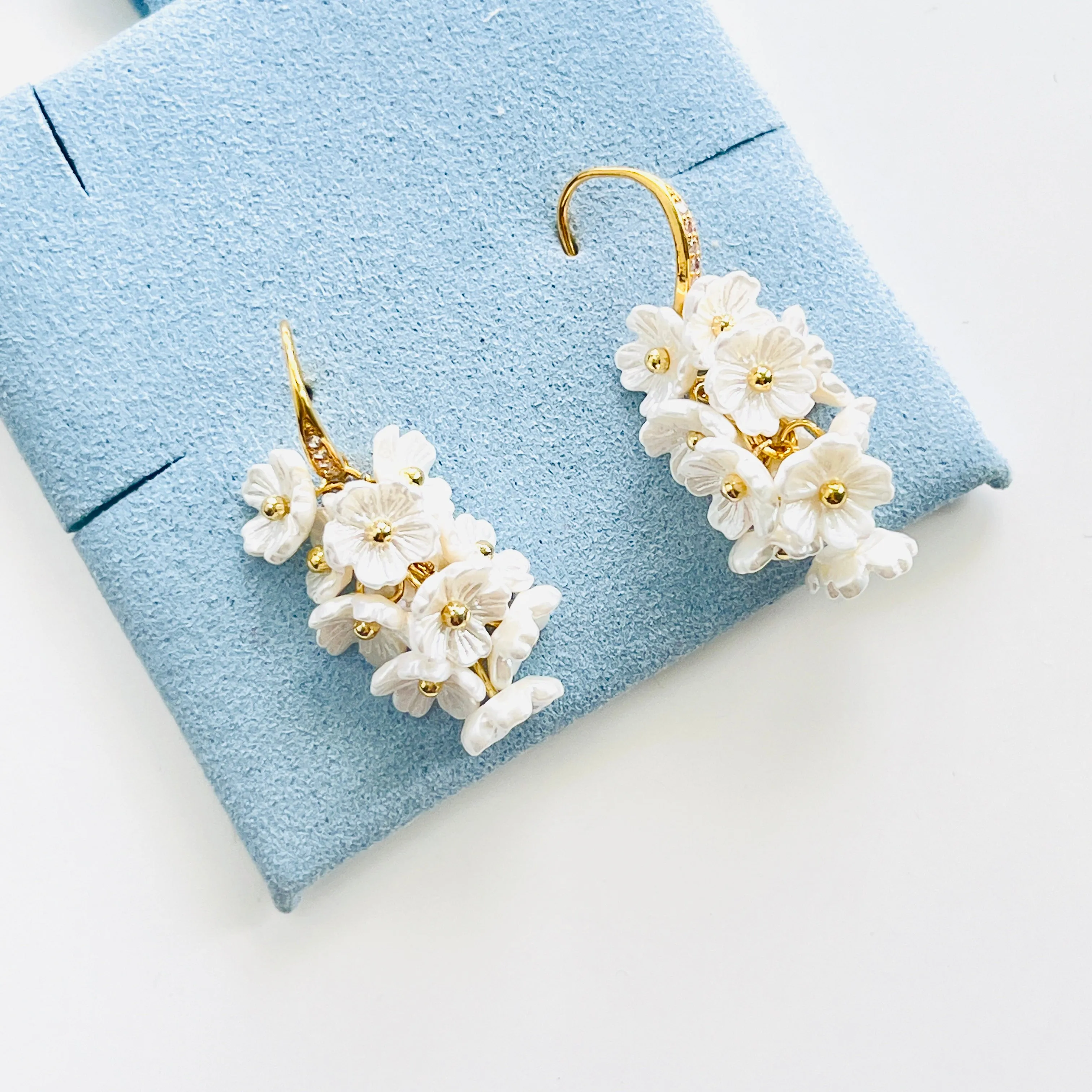 White Lilac Flower Clusters Dangle Earrings