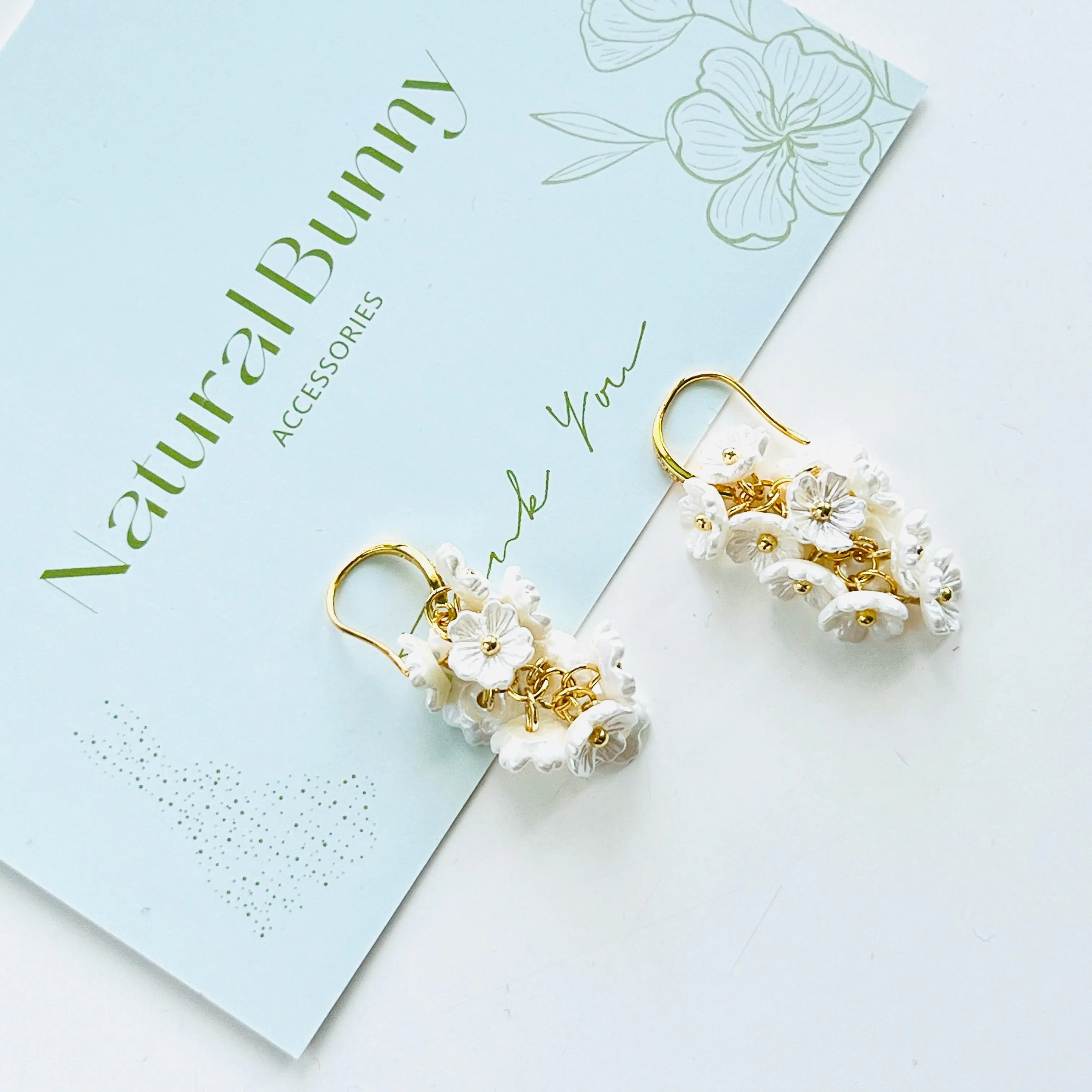 White Lilac Flower Clusters Dangle Earrings