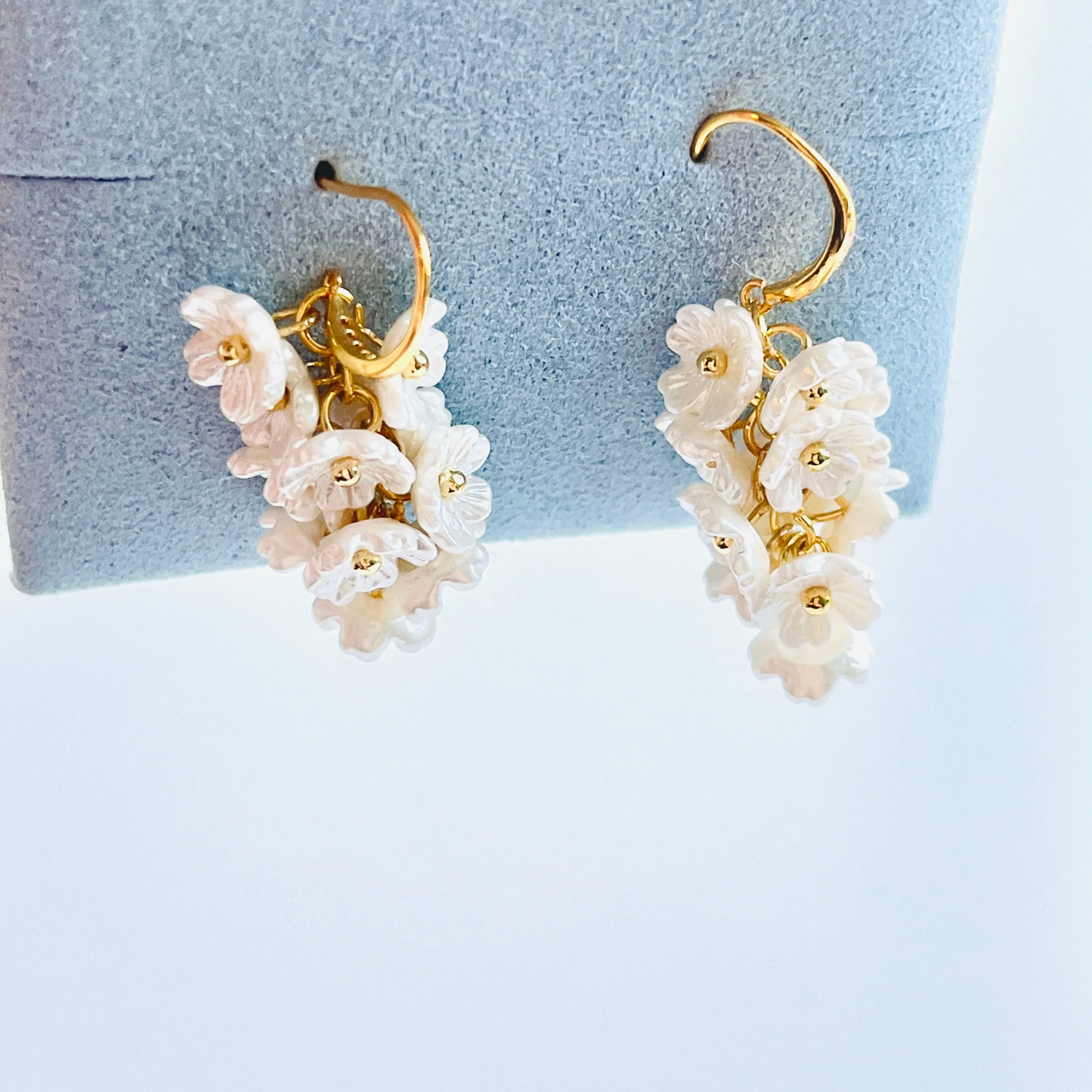 White Lilac Flower Clusters Dangle Earrings