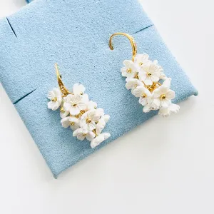 White Lilac Flower Clusters Dangle Earrings
