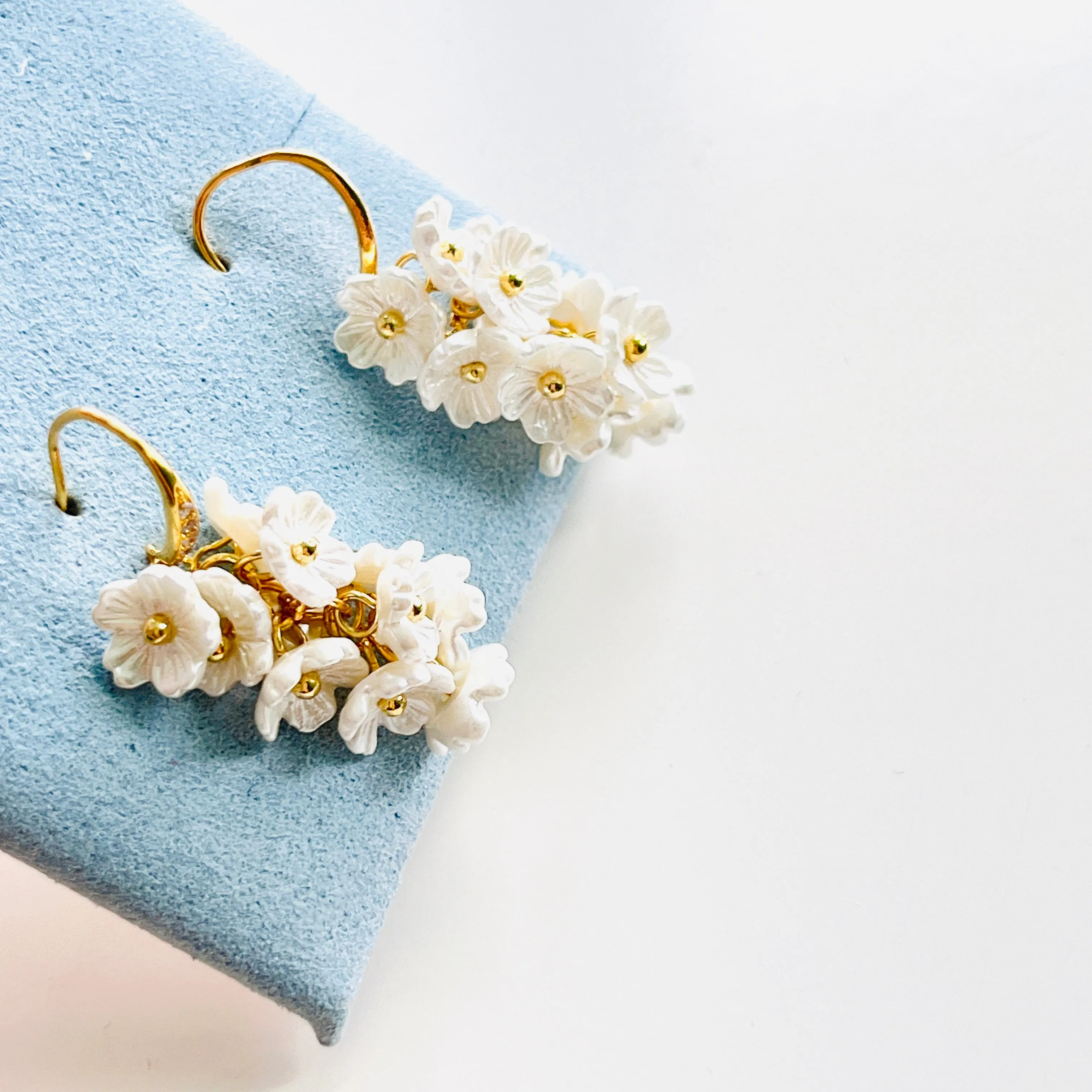 White Lilac Flower Clusters Dangle Earrings