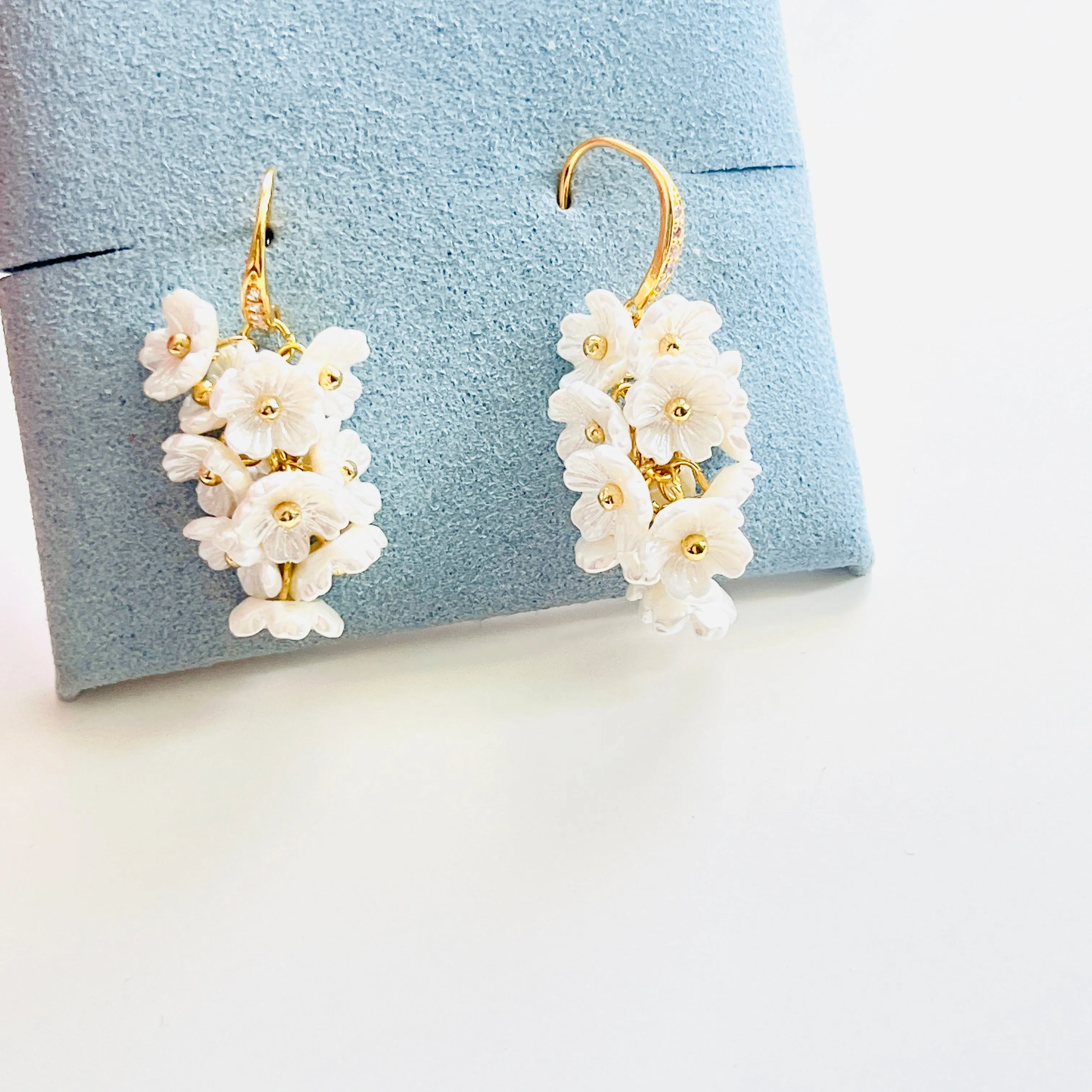 White Lilac Flower Clusters Dangle Earrings
