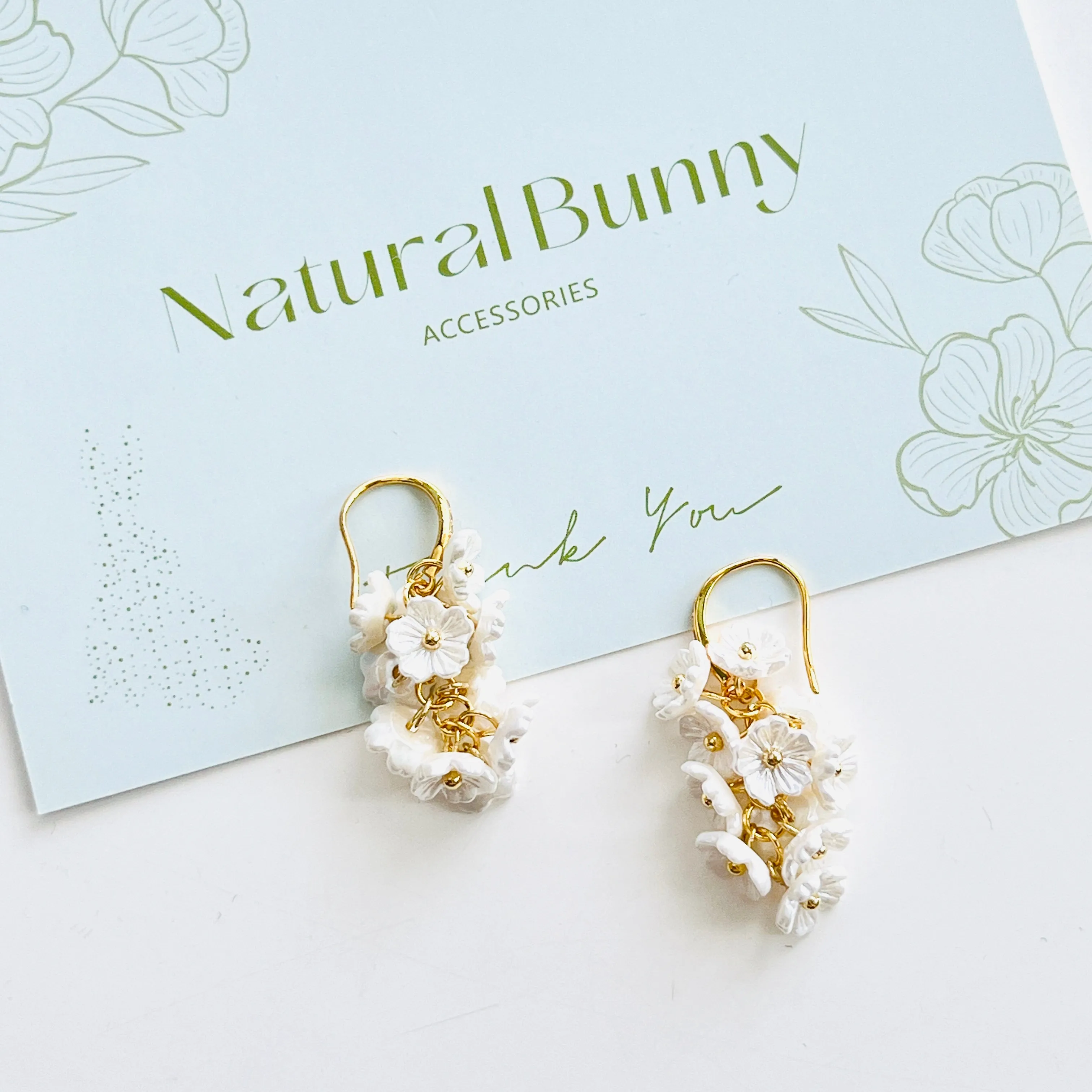 White Lilac Flower Clusters Dangle Earrings