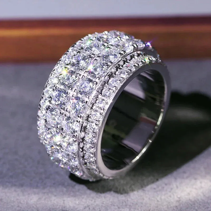 Wide Promise Rings for Women Pull Paved CZ Sparkling Wedding Bands Rings Silver Color/Gold Color