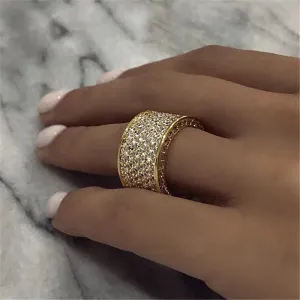 Wide Promise Rings for Women Pull Paved CZ Sparkling Wedding Bands Rings Silver Color/Gold Color