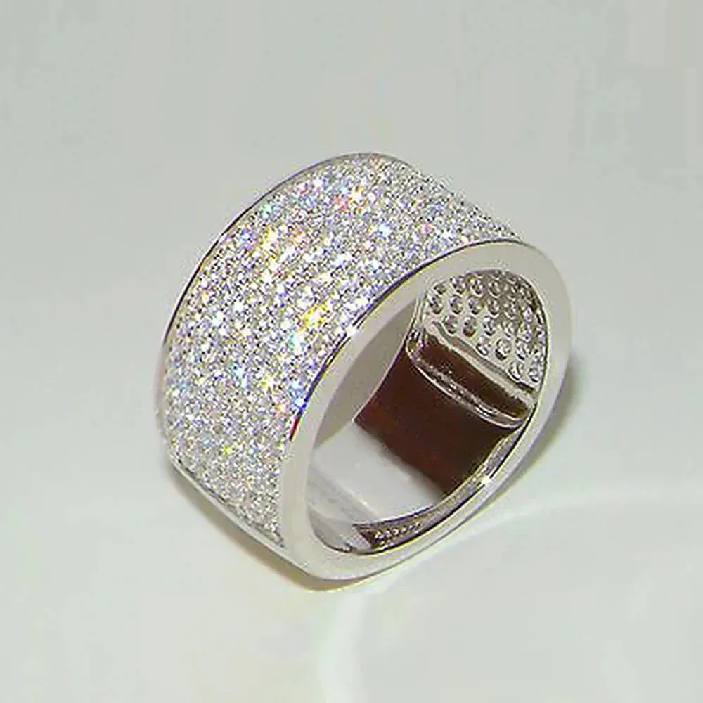 Wide Promise Rings for Women Pull Paved CZ Sparkling Wedding Bands Rings Silver Color/Gold Color