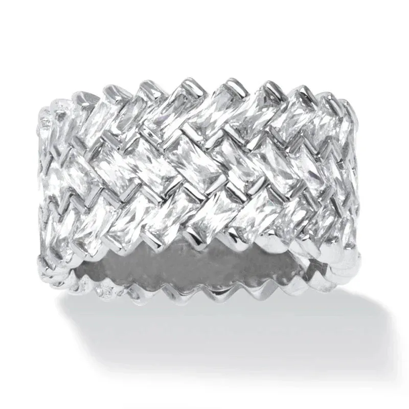 Wide Promise Rings for Women Pull Paved CZ Sparkling Wedding Bands Rings Silver Color/Gold Color