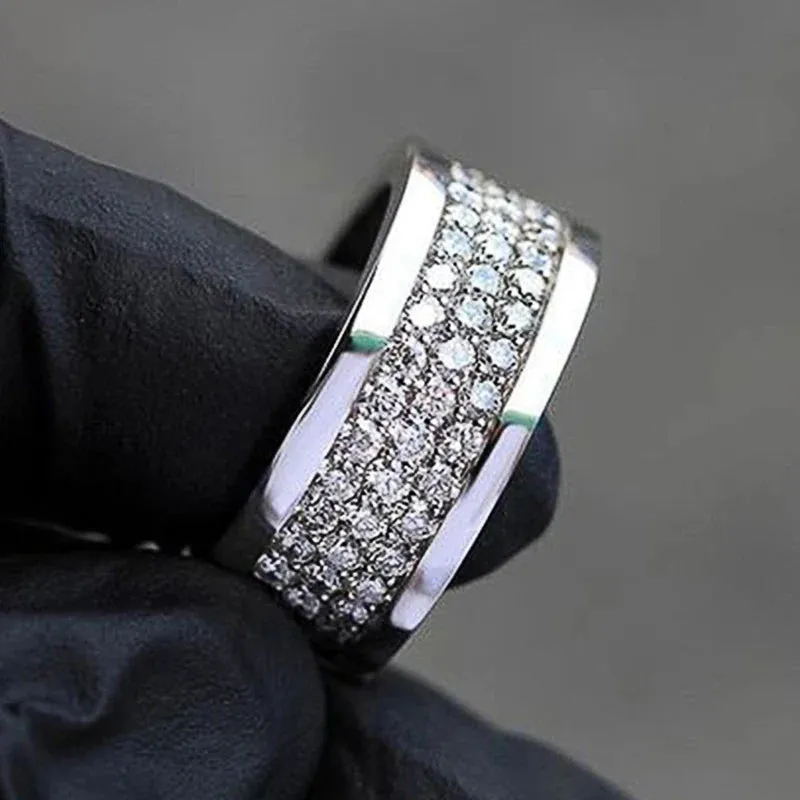 Wide Promise Rings for Women Pull Paved CZ Sparkling Wedding Bands Rings Silver Color/Gold Color