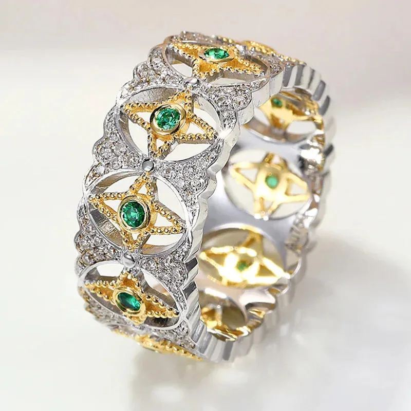 Wide Promise Rings for Women Pull Paved CZ Sparkling Wedding Bands Rings Silver Color/Gold Color