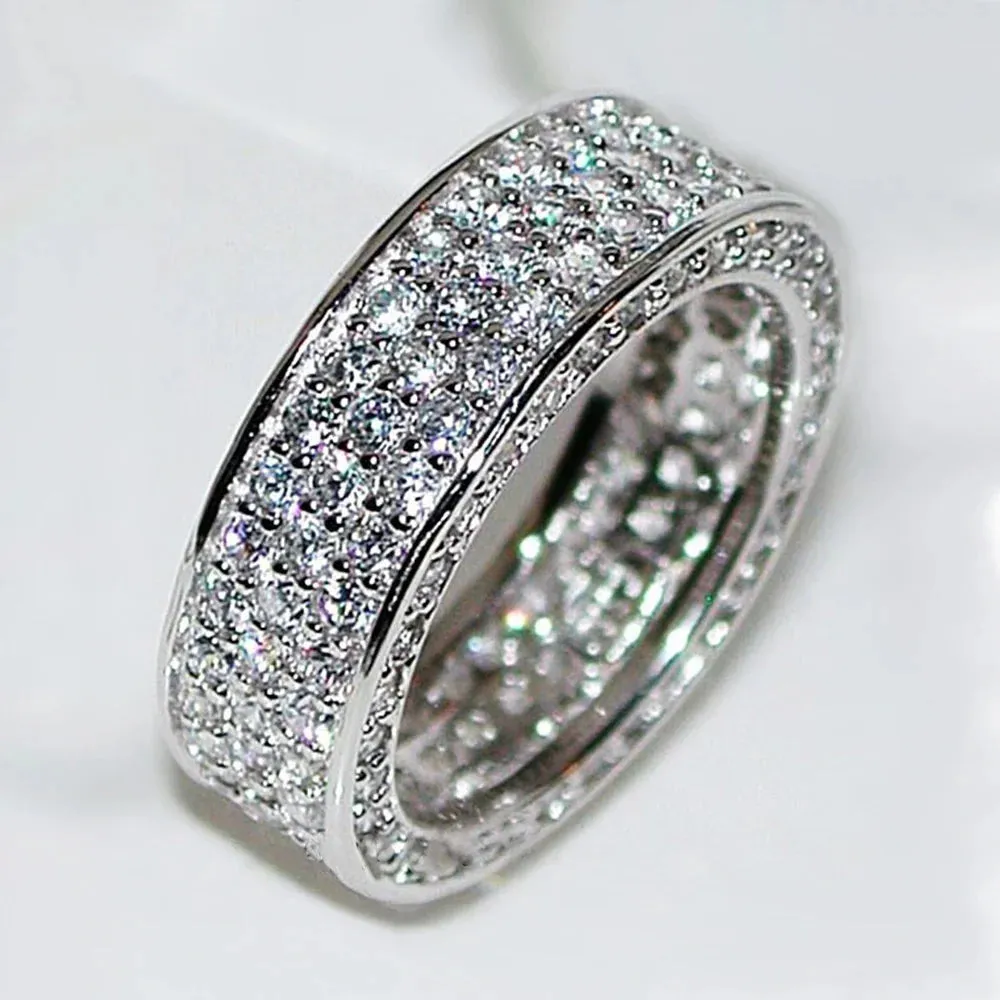 Wide Promise Rings for Women Pull Paved CZ Sparkling Wedding Bands Rings Silver Color/Gold Color
