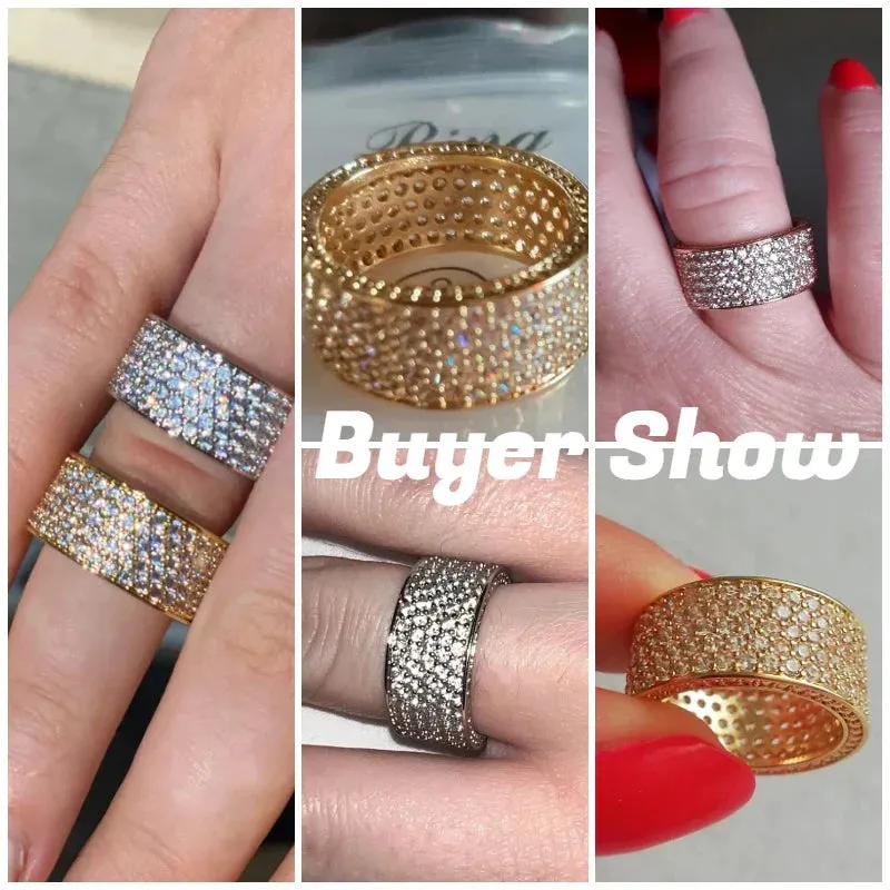 Wide Promise Rings for Women Pull Paved CZ Sparkling Wedding Bands Rings Silver Color/Gold Color
