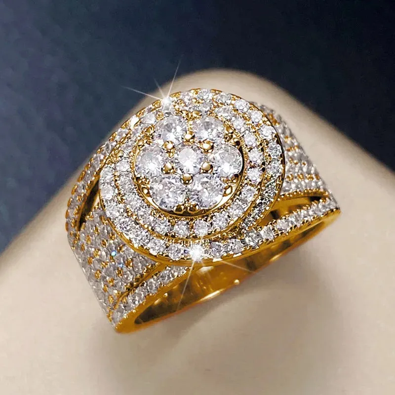 Wide Promise Rings for Women Pull Paved CZ Sparkling Wedding Bands Rings Silver Color/Gold Color