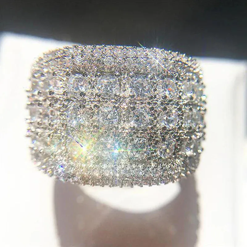 Wide Promise Rings for Women Pull Paved CZ Sparkling Wedding Bands Rings Silver Color/Gold Color